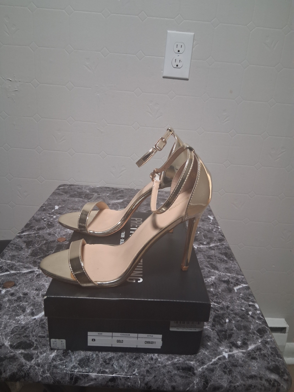 PrettyLittleThing Metallic Gold Stiletto Ankle Strap Sandals